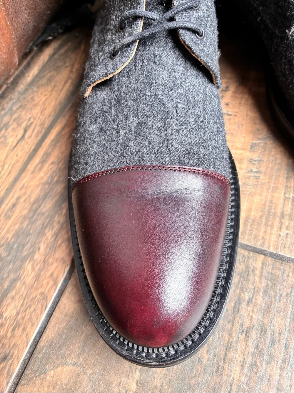 Taft Wool and Oxblood Leather Cap-Toe Boots